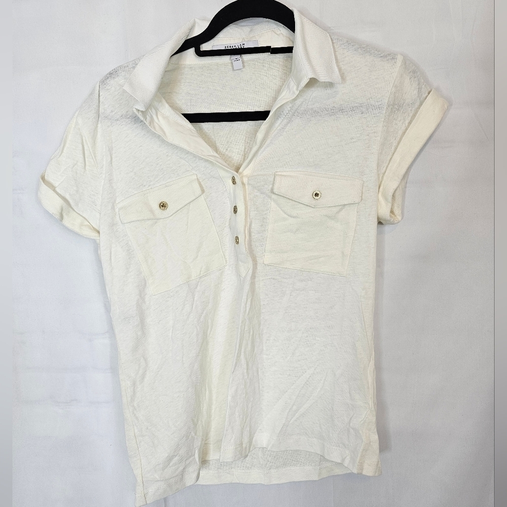 DEREK Lam 10 Crosby size Small Ivory collar short-sleeved top with epilets NWOT